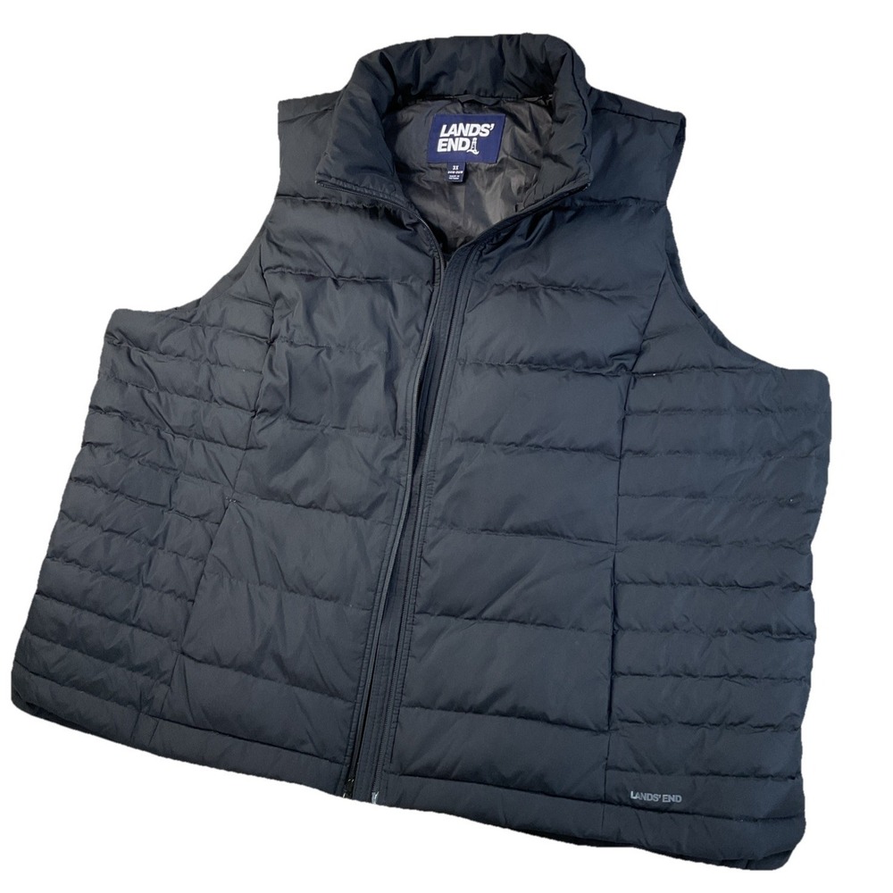 Lands End Down Puffer Vest Womens Sz 3X Plus Quilted‎ Full Zip Outerwear Black